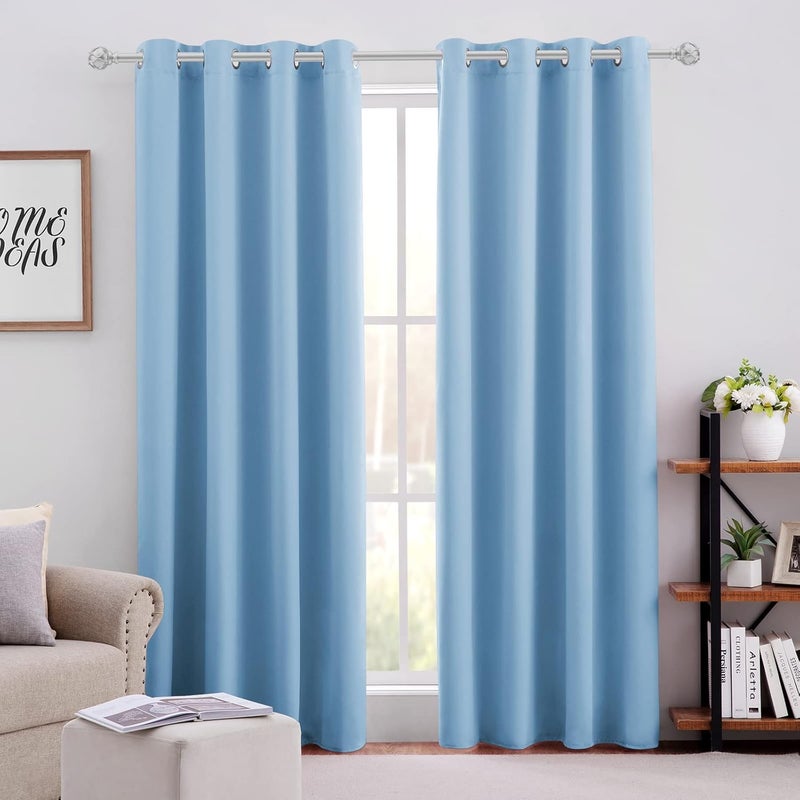 HOMEIDEAS Baby Blue Blackout Curtains 52 X 84 Inch Bedroom Curtains 2 Panels Room Darkening Curtains/Drapes, Soundproof Thermal Grommet Window Curtains for Living Room - Image 1